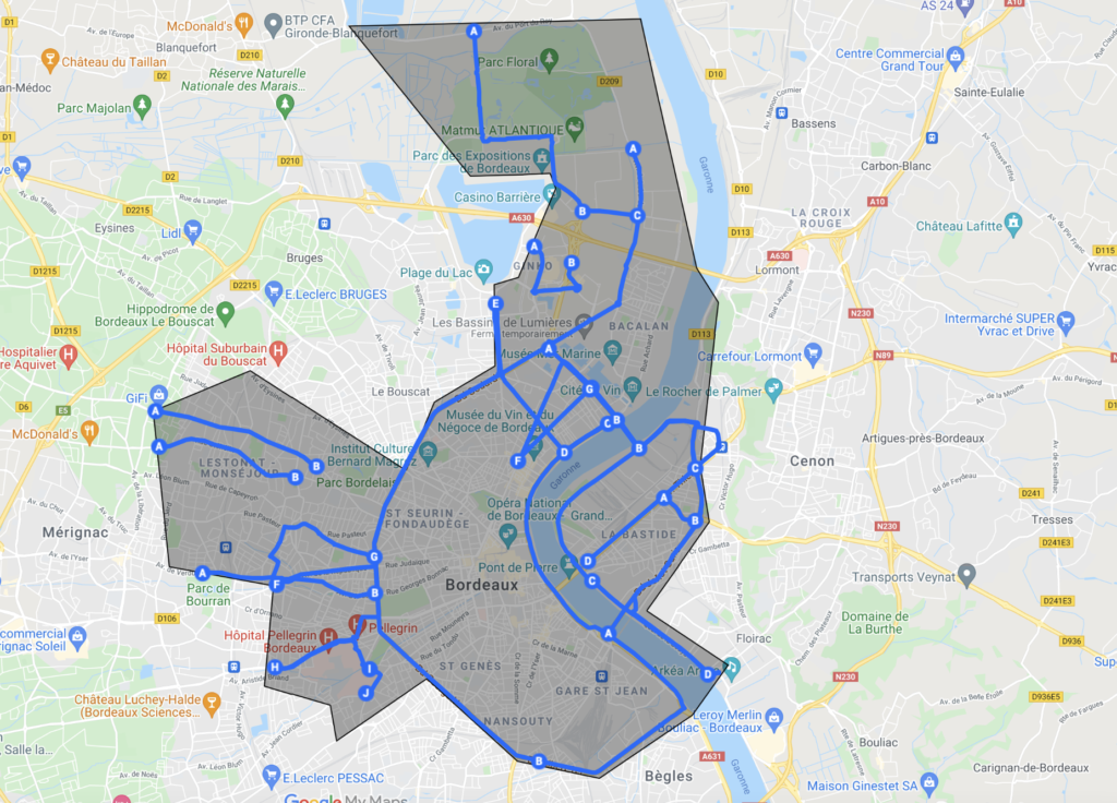 Pour ainsi dire tout Bordeaux est passé en limitation à 30 km/h - Bouger à Bordeaux/Google My Map