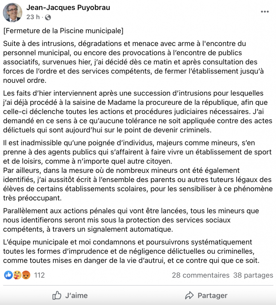 © Une situation difficile à acter pour le maire de Floirac - Jean-Jacques Puyobrau/Facebook