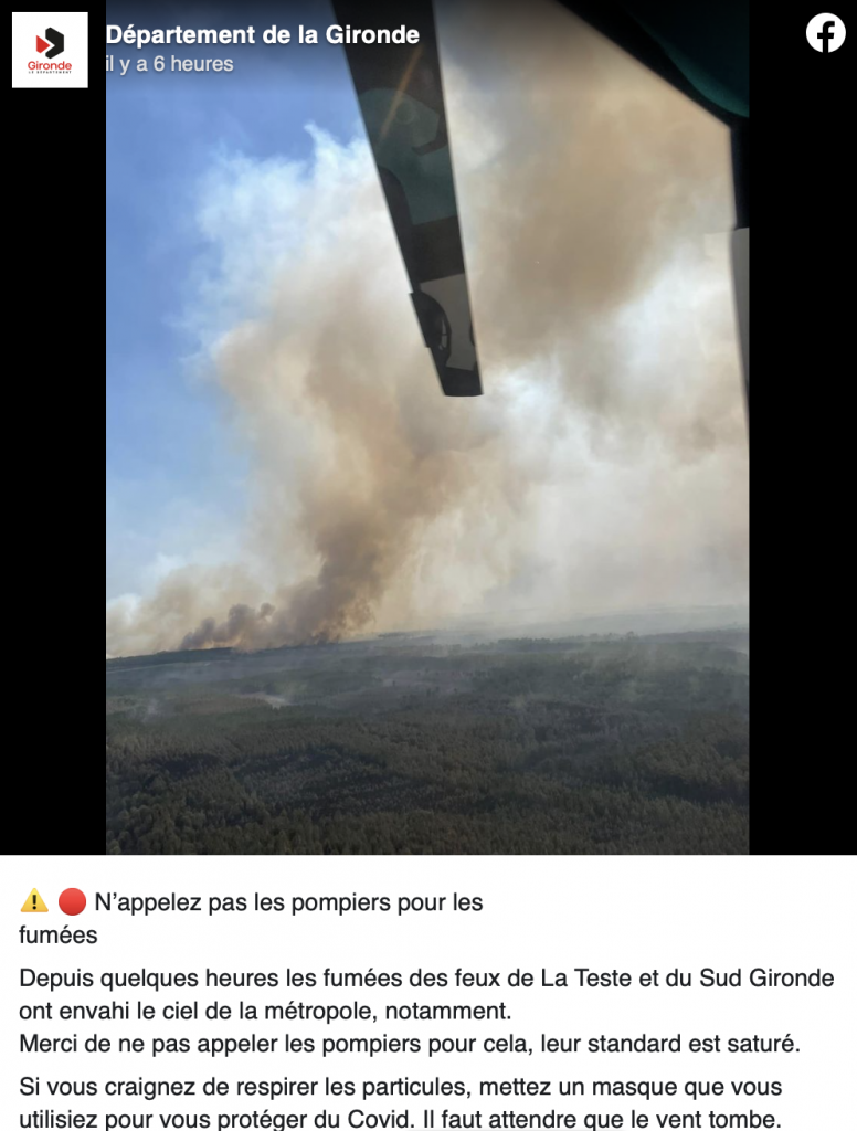 © La situation est encore très tendue avec les incendies sur le Bassin d'Arcachon - Département de la Gironde