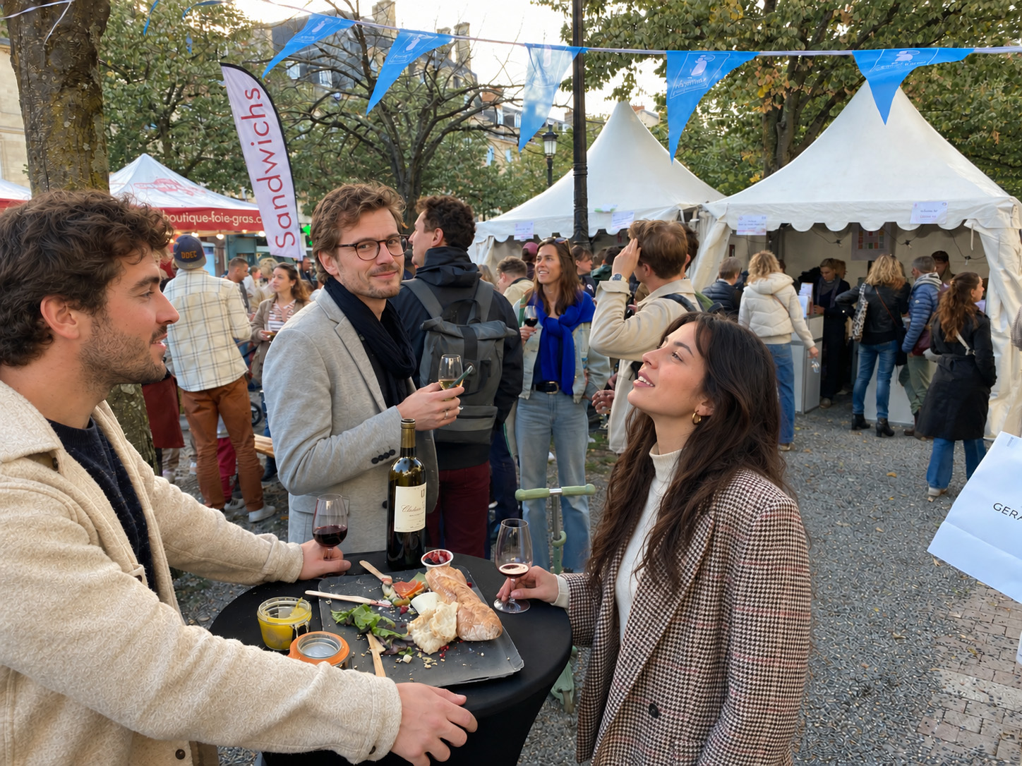 Visiteurs réunis autour d'une table pendant la Fête des Vignerons Indépendants