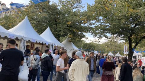 Visiteurs et stands de vignerons indépendants sur les allées de Tourny à Bordeaux