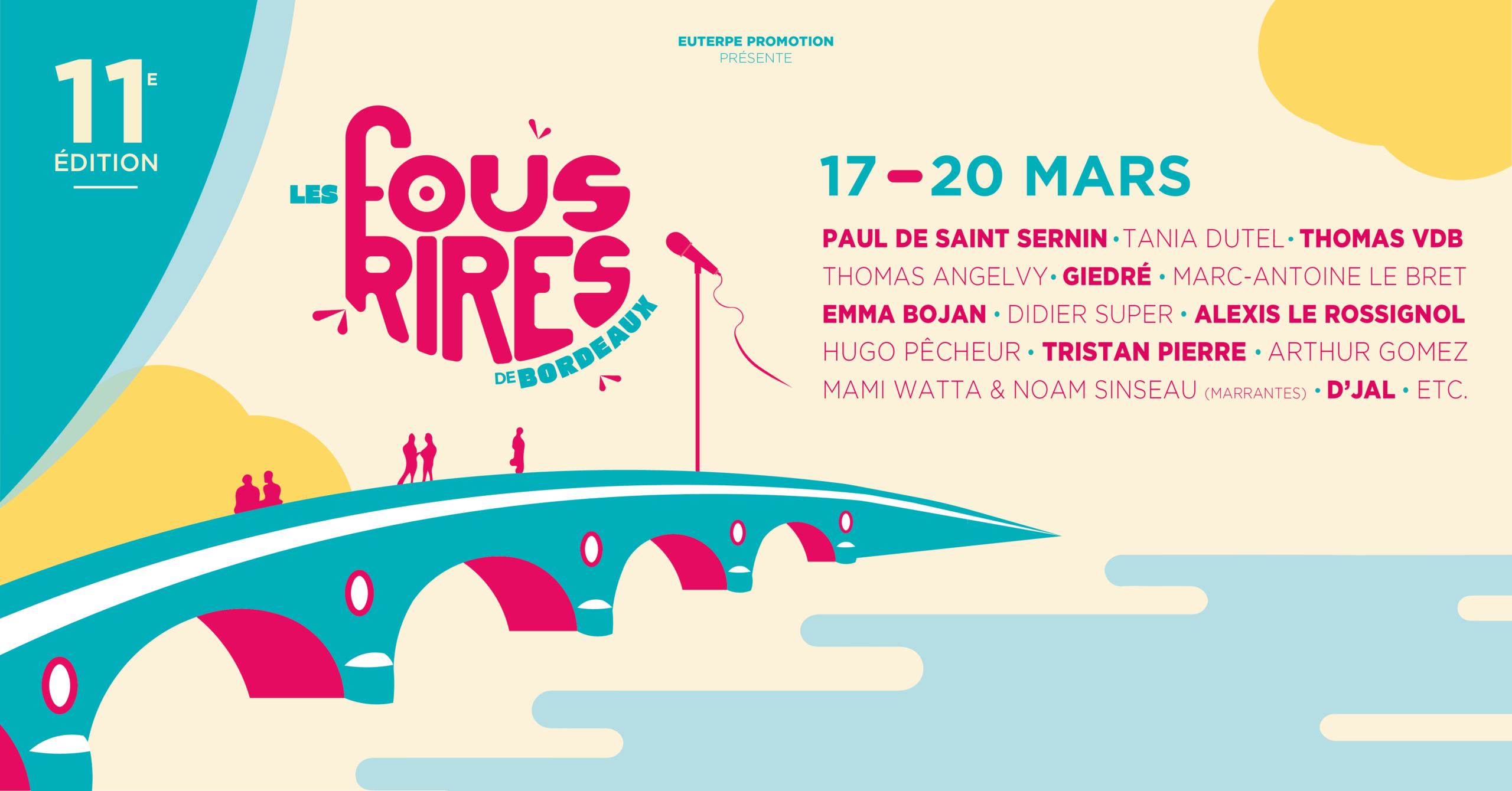Affiche de la 11e édition des Fous Rires de Bordeaux du 17 au 20 mars